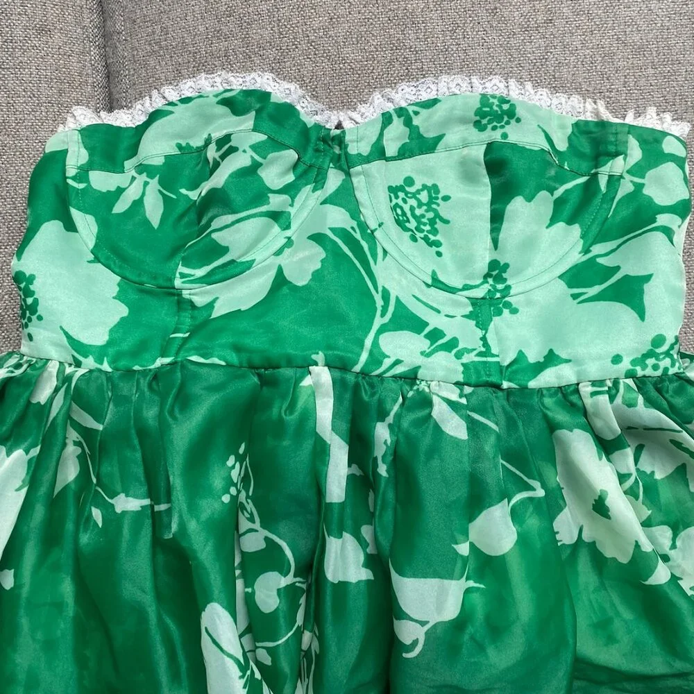 Anthropologie Selkie Floral Corset Dress Puff Hem Green Tea Party (Size XL) - Picture 6 of 7